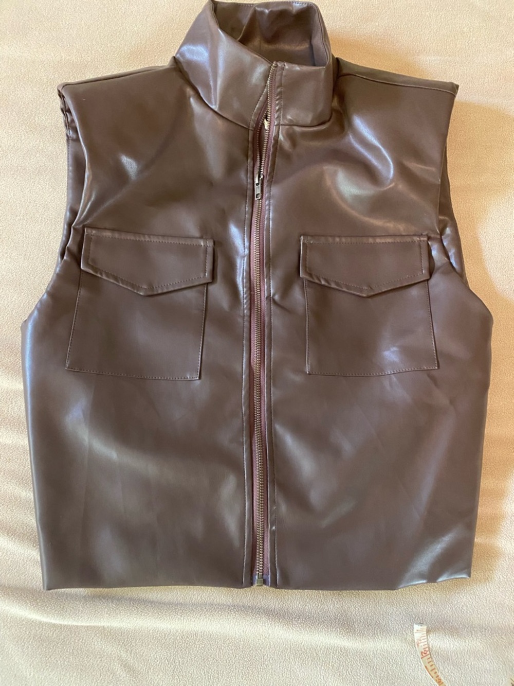 Faux Leather Size Small Brown Zip Front Vest